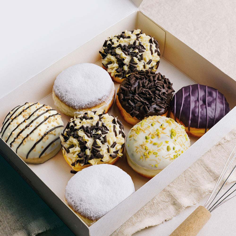 Silvester-Berliner Mix-Box mit Vanille, Schoko, Kirsch, Pflaume, Bueno und Pistazie